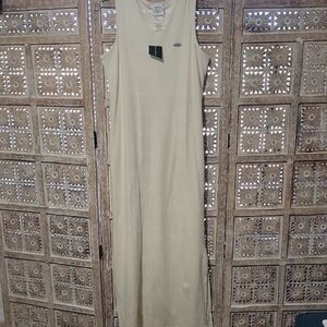 Laura Ashley Sand And White Pinstripe Maxi With Floral Embroidery M